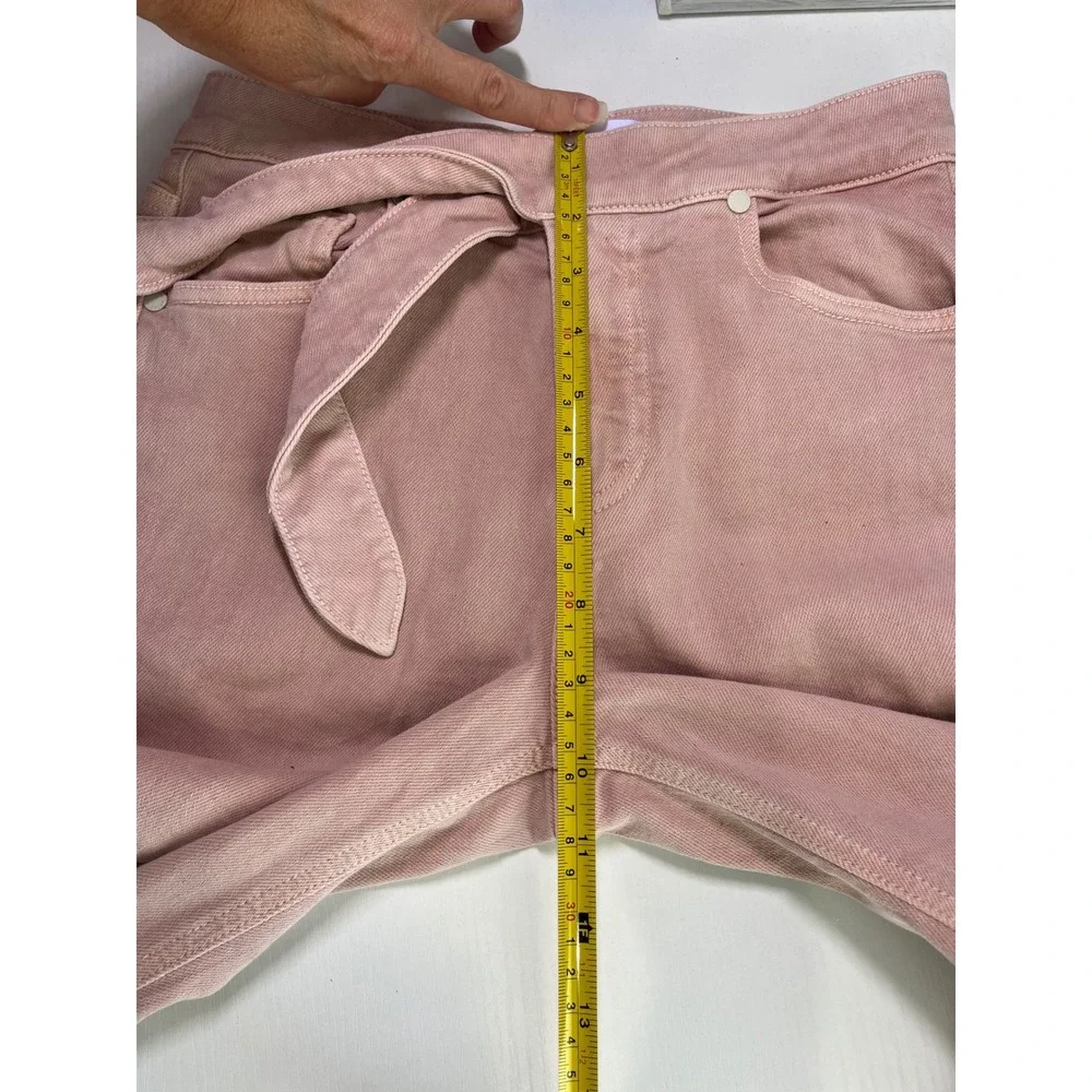 Paige Nellie High Rise Wide Leg Tie‎ Waist Jeans Pink Raw Hem Size 24